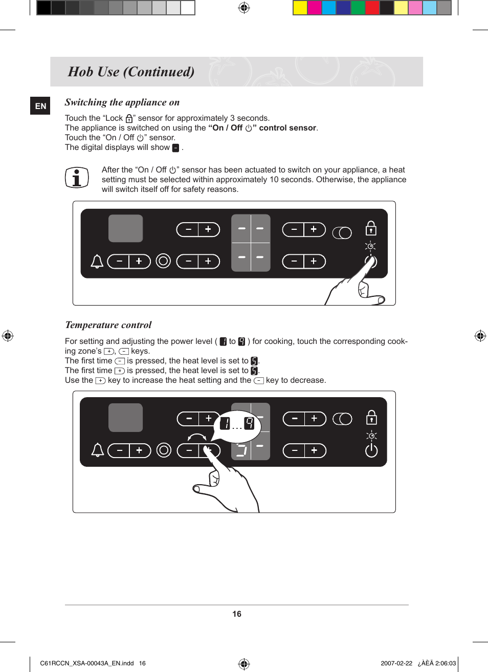 Hob use (continued) | Samsung C61RCBAL User Manual | Page 18 / 34