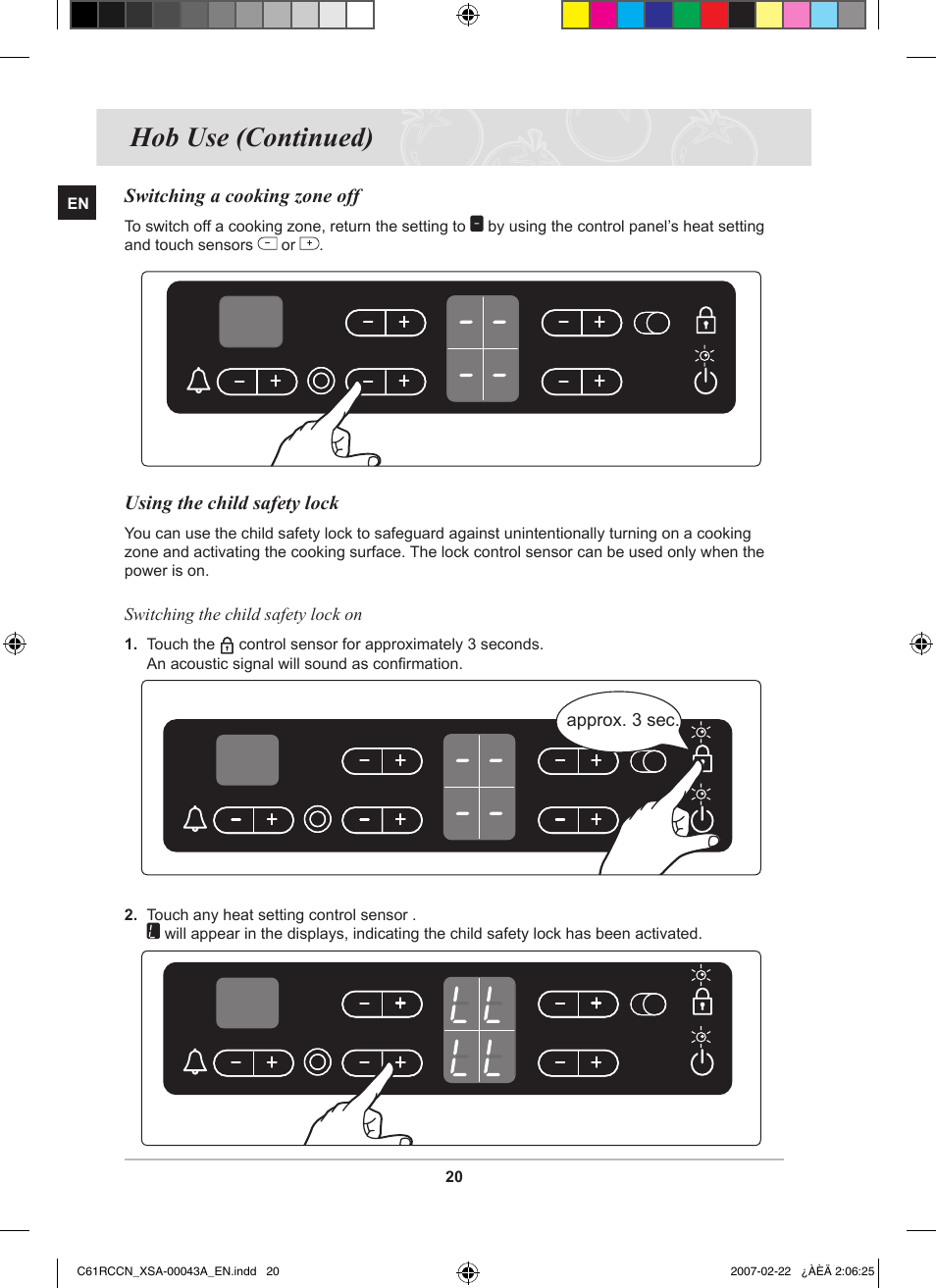 Hob use (continued) | Samsung C61RCBAL User Manual | Page 22 / 34