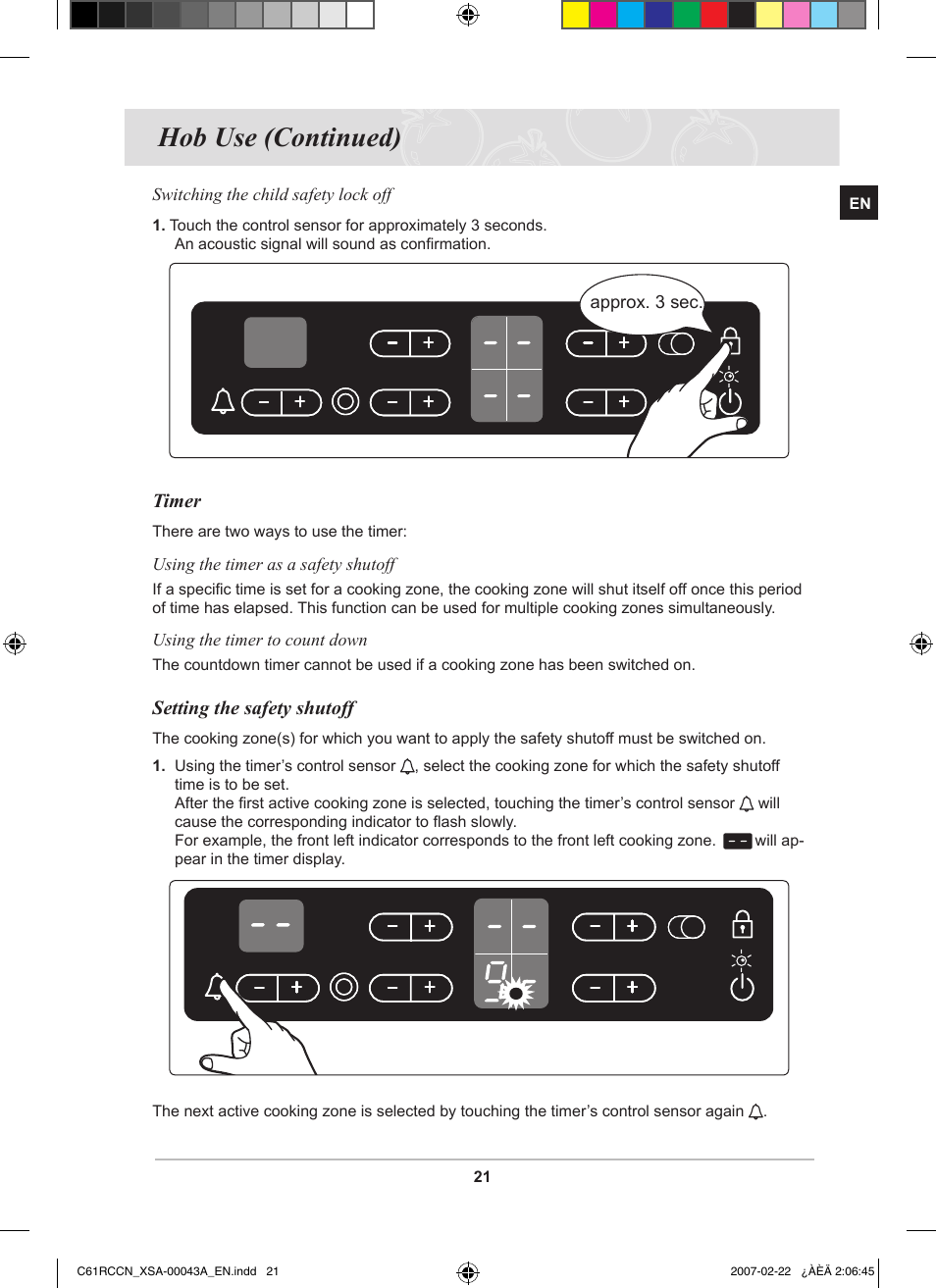 Hob use (continued) | Samsung C61RCBAL User Manual | Page 23 / 34