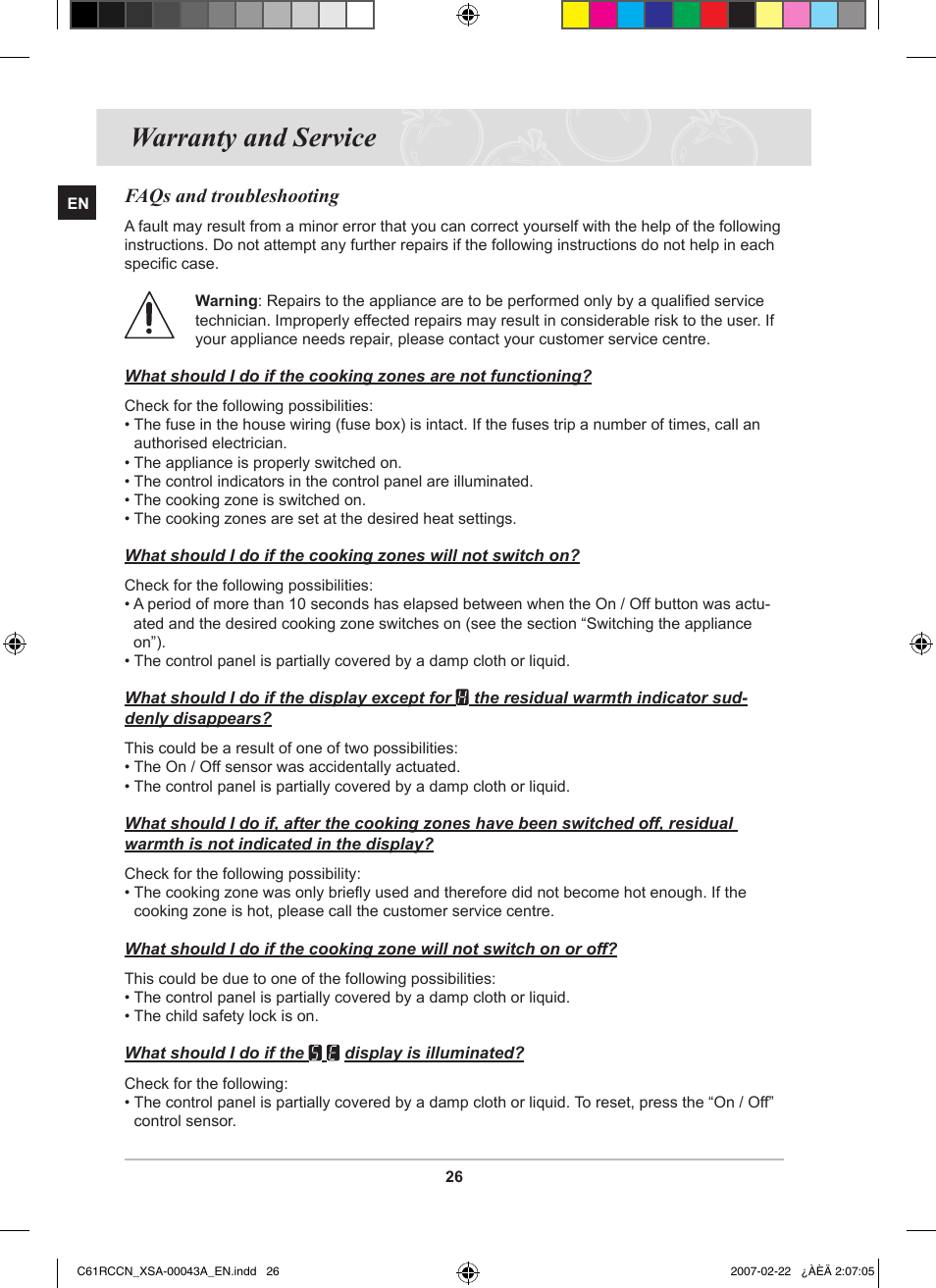 Warranty and service, Faqs and troubleshooting | Samsung C61RCBAL User Manual | Page 28 / 34