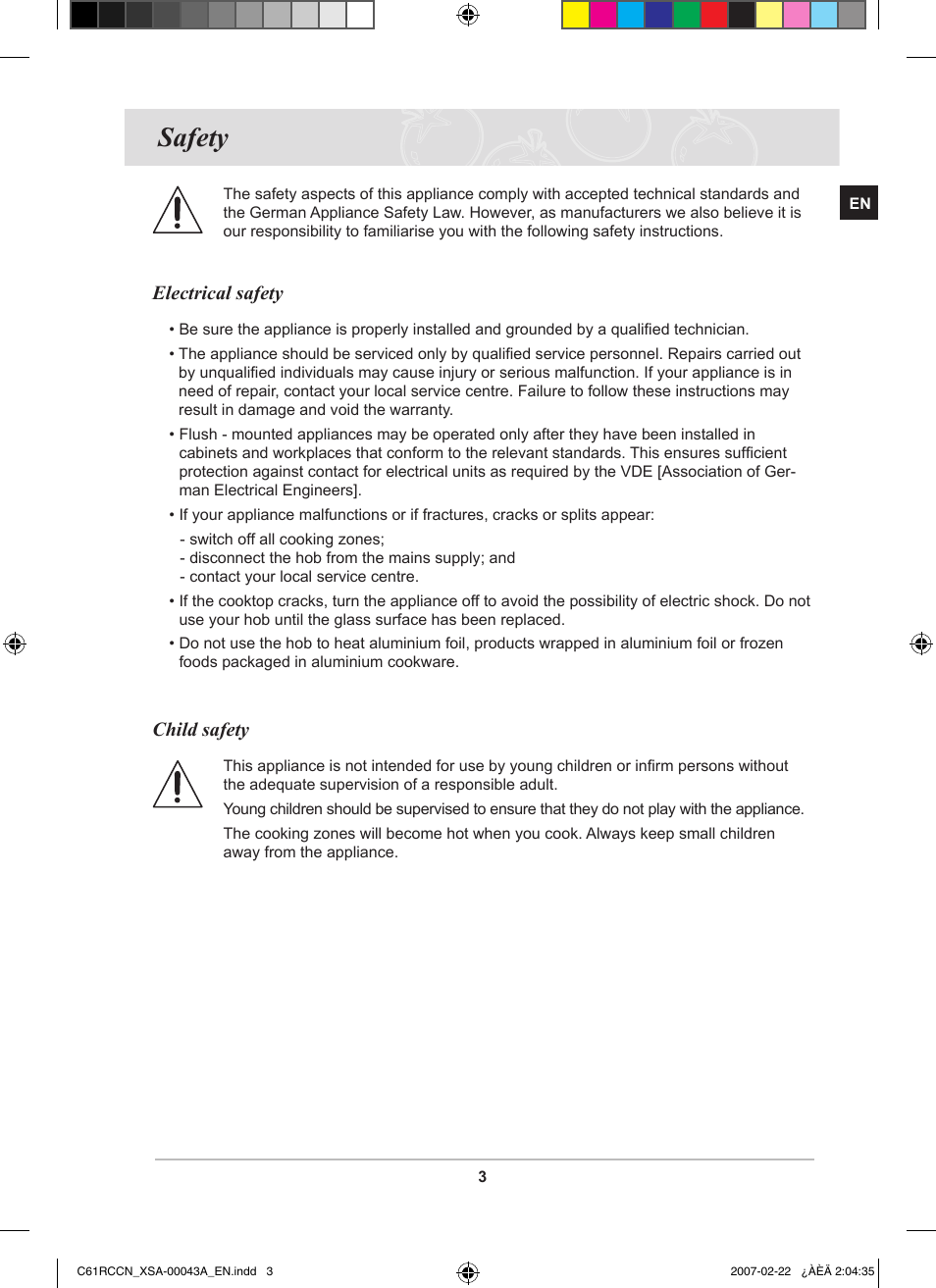 Safety, Electrical safety, Child safety | Samsung C61RCBAL User Manual | Page 5 / 34