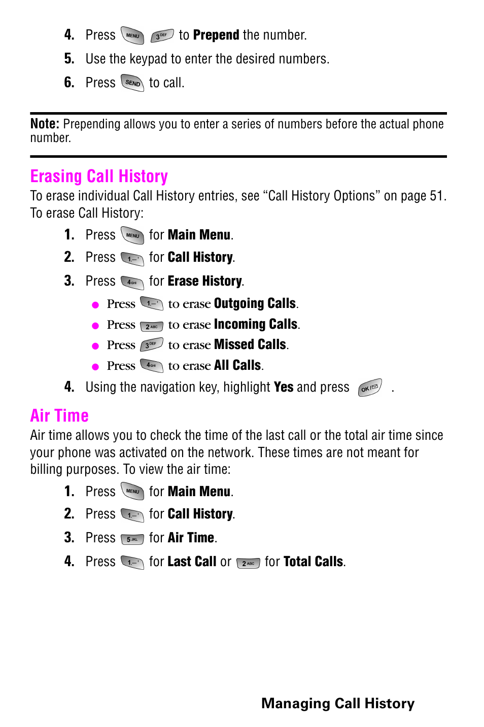 Erasing call history, Air time, Erasing call history air time | Samsung 022004 User Manual | Page 61 / 142