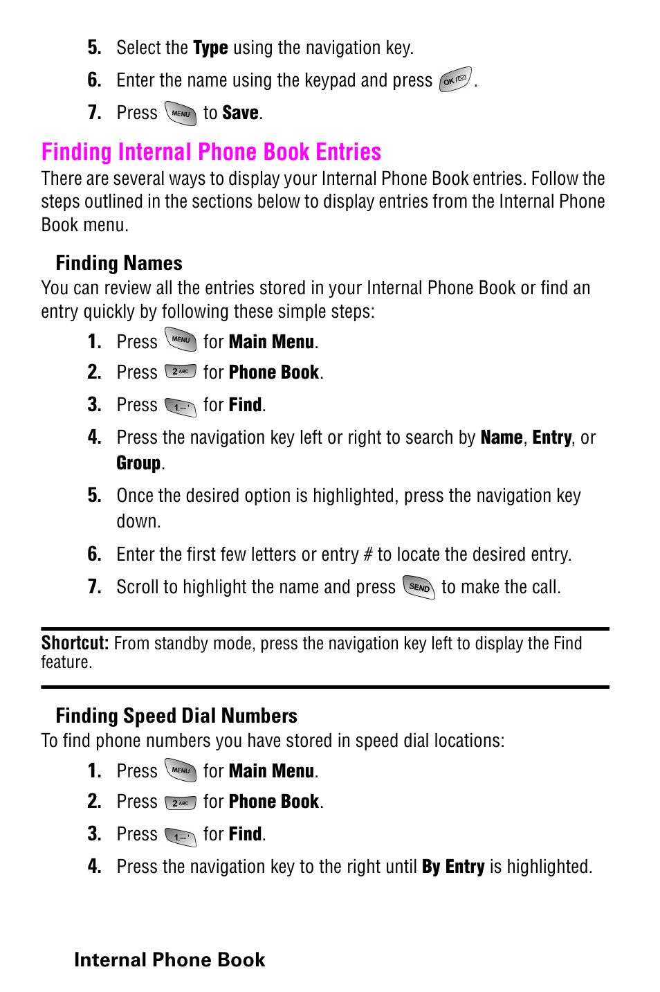 Finding internal phone book entries | Samsung 022004 User Manual | Page 66 / 142