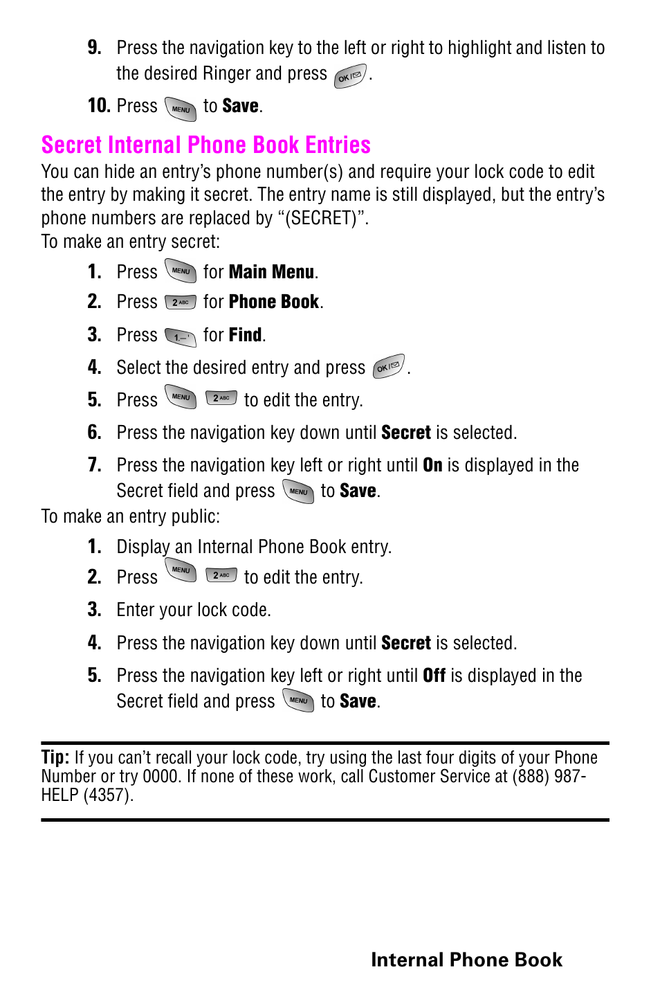 Secret internal phone book entries | Samsung 022004 User Manual | Page 69 / 142