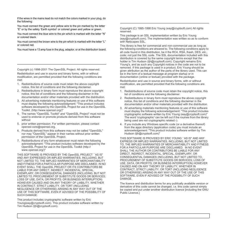 Openssl license, Original ssleay license | Samsung ML-1630W Series User Manual | Page 12 / 98