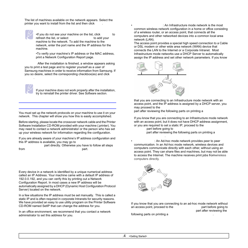 Using a wireless network, Checking your network environments | Samsung ML-1630W Series User Manual | Page 23 / 98