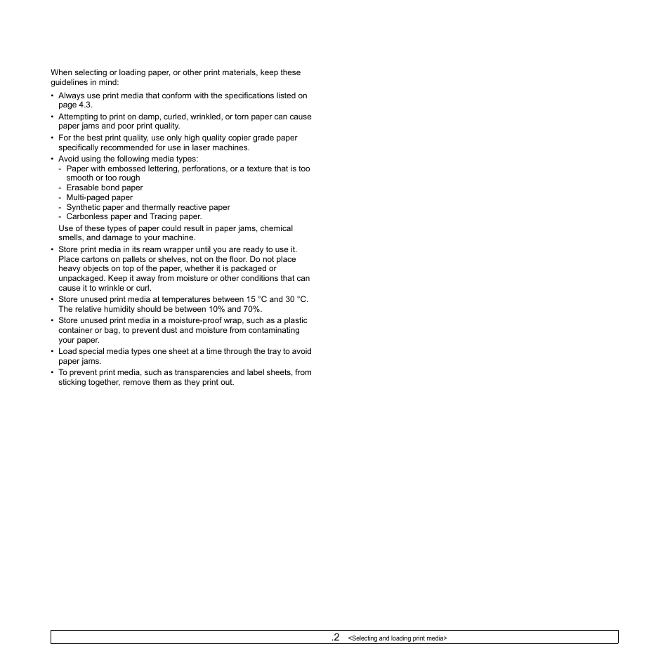 Guidelines for selecting and storing print media | Samsung ML-1630W Series User Manual | Page 30 / 98