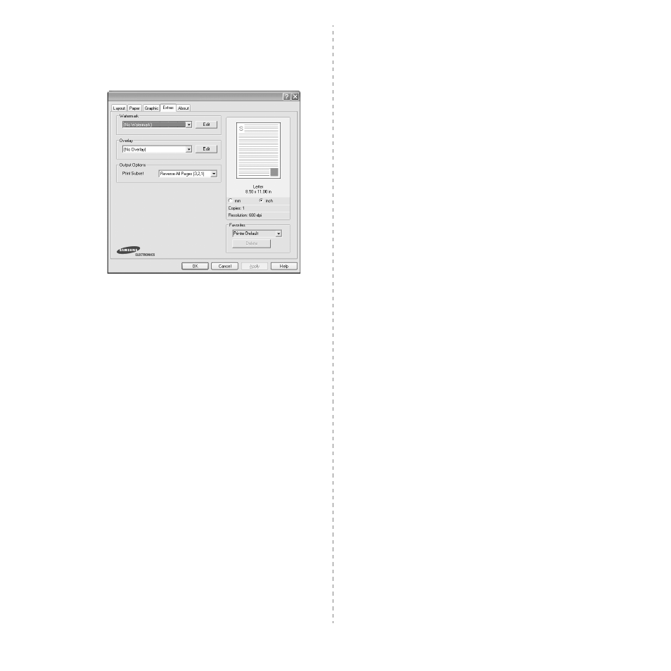 Extras tab, About tab, Printer tab | Extras tab about tab printer tab, Extras tab - about tab - printer tab | Samsung ML-1630W Series User Manual | Page 76 / 98