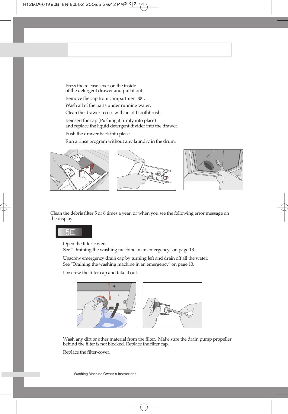 Maintaining the washing machine, Cleaning the detergent drawer and recess, Cleaning the debris filter | Samsung H1245A H1290A User Manual | Page 18 / 24