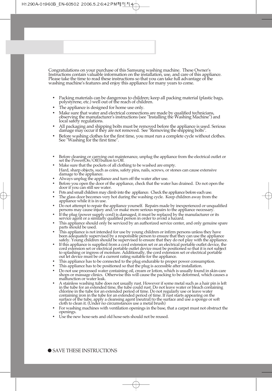 Safety precautions, Before using the appliance, Safety instructions | Samsung H1245A H1290A User Manual | Page 4 / 24