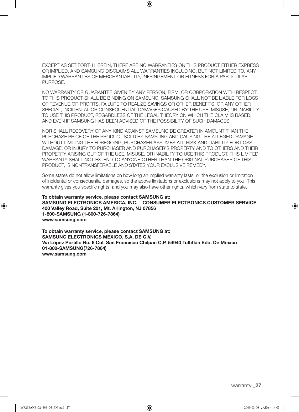 Samsung WF218ANW User Manual | Page 27 / 56