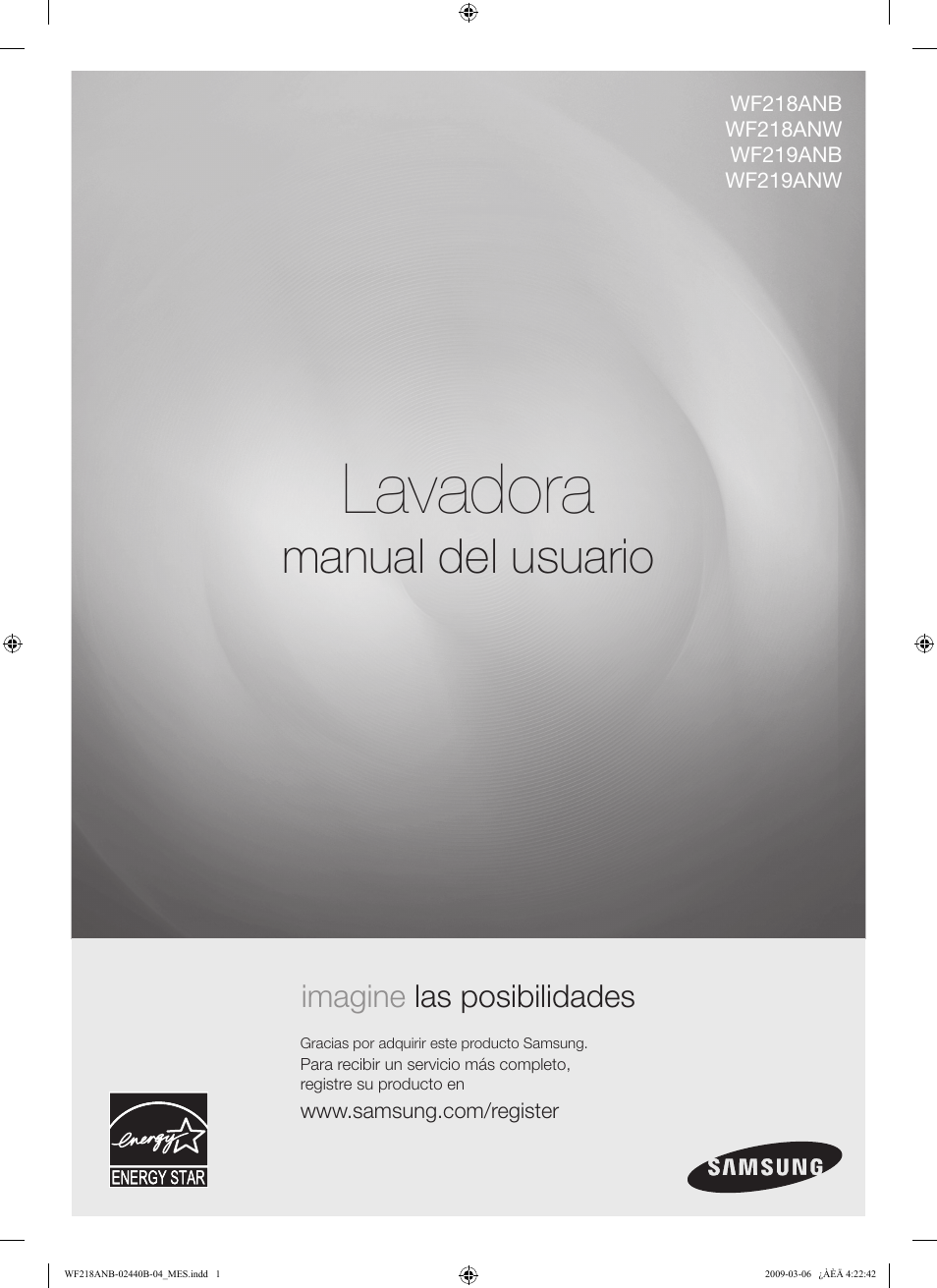 Lavadora, Manual del usuario, Imagine las posibilidades | Samsung WF218ANW User Manual | Page 29 / 56