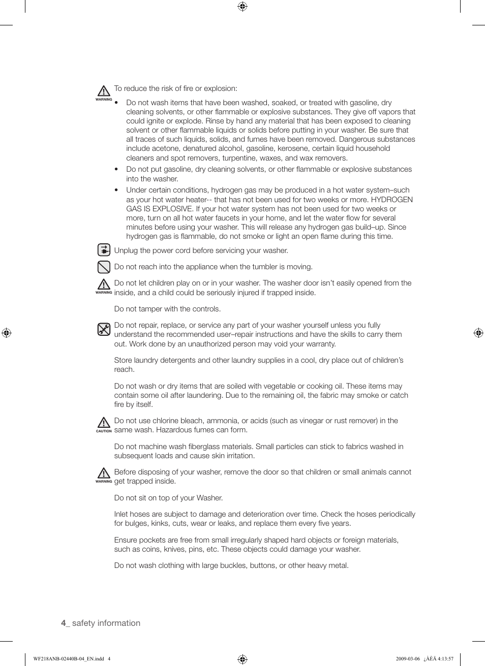 Samsung WF218ANW User Manual | Page 4 / 56
