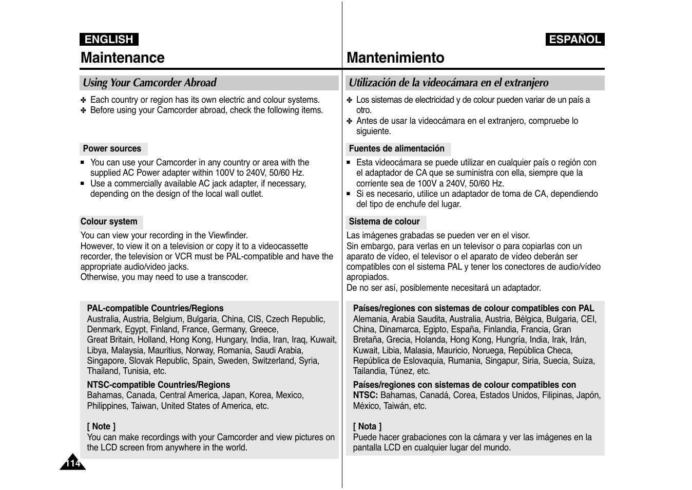 Maintenance, Mantenimiento | Samsung AD68-00839J User Manual | Page 115 / 122