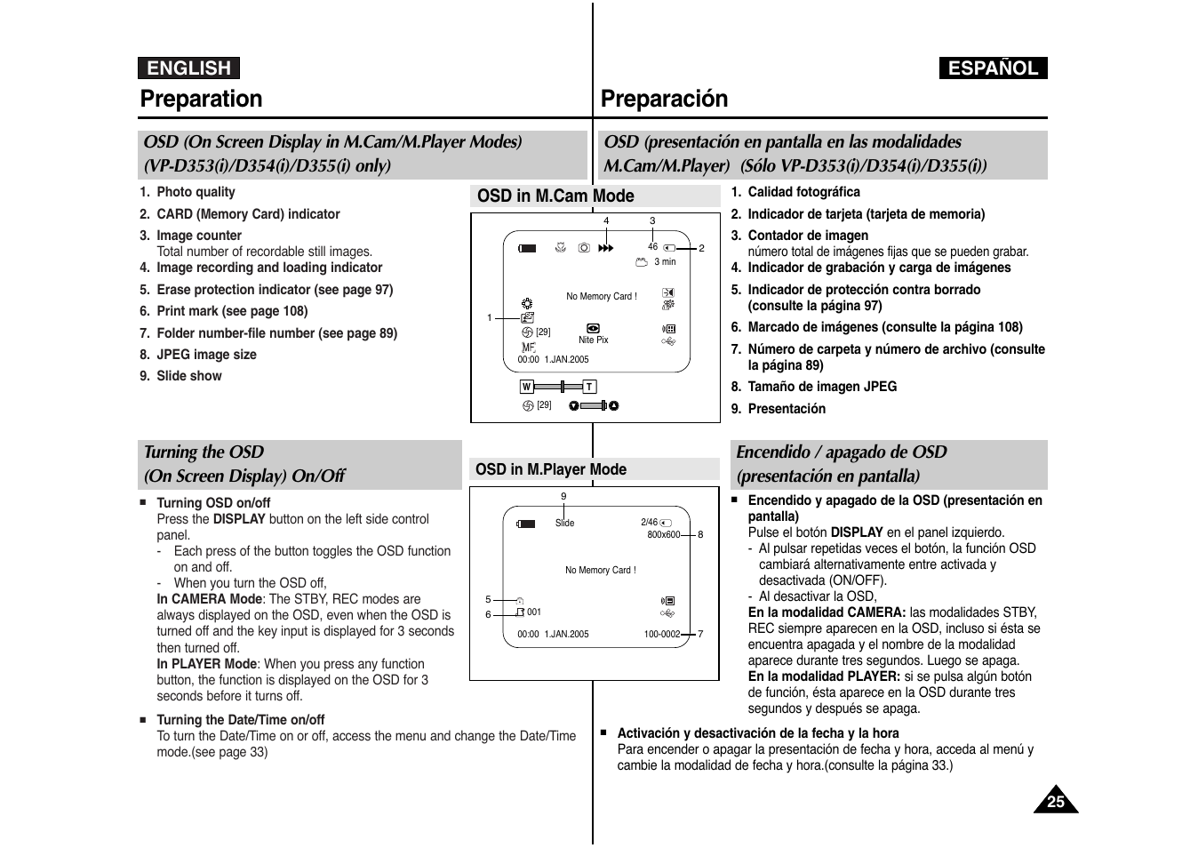 Preparation, Preparación, English español | Osd in m.cam mode | Samsung AD68-00839J User Manual | Page 26 / 122