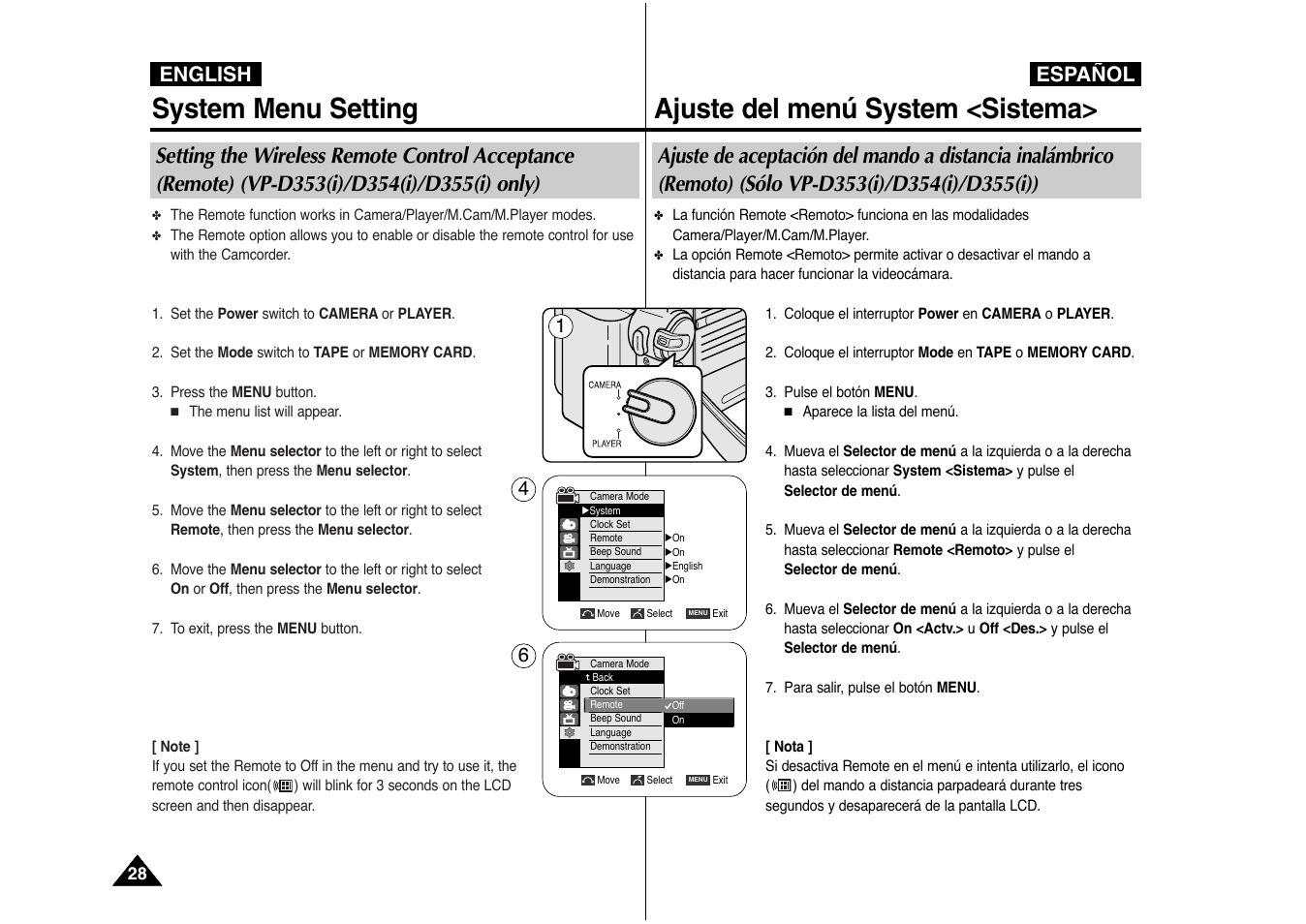 System menu setting, Ajuste del menú system <sistema, English español | Samsung AD68-00839J User Manual | Page 29 / 122