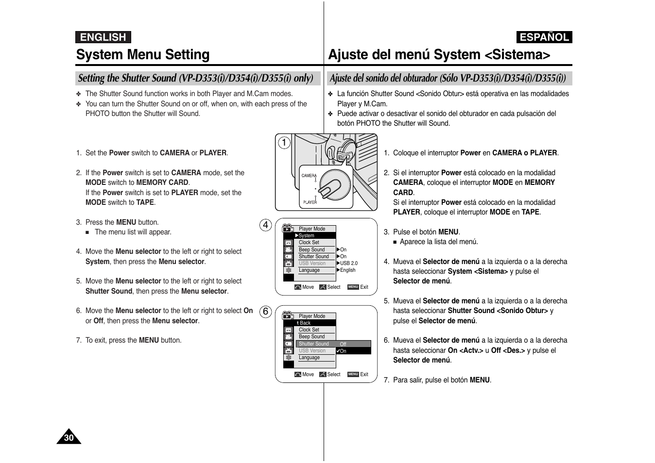 System menu setting, Ajuste del menú system <sistema, English español | Samsung AD68-00839J User Manual | Page 31 / 122