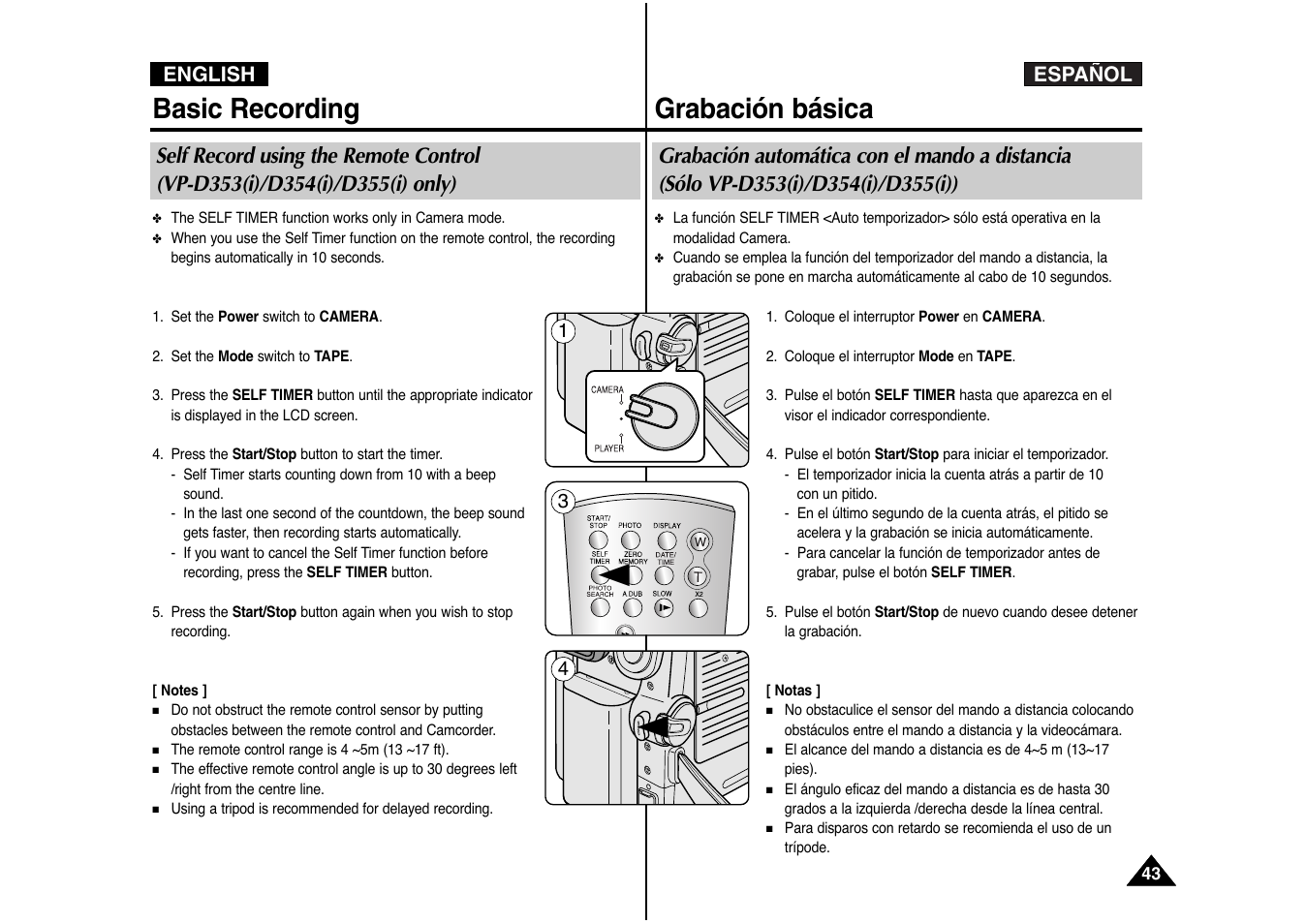 Basic recording, Grabación básica, Español english | Samsung AD68-00839J User Manual | Page 44 / 122