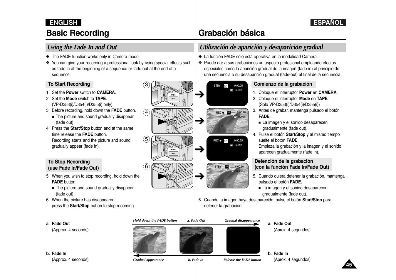 Basic recording, Grabación básica | Samsung AD68-00839J User Manual | Page 46 / 122