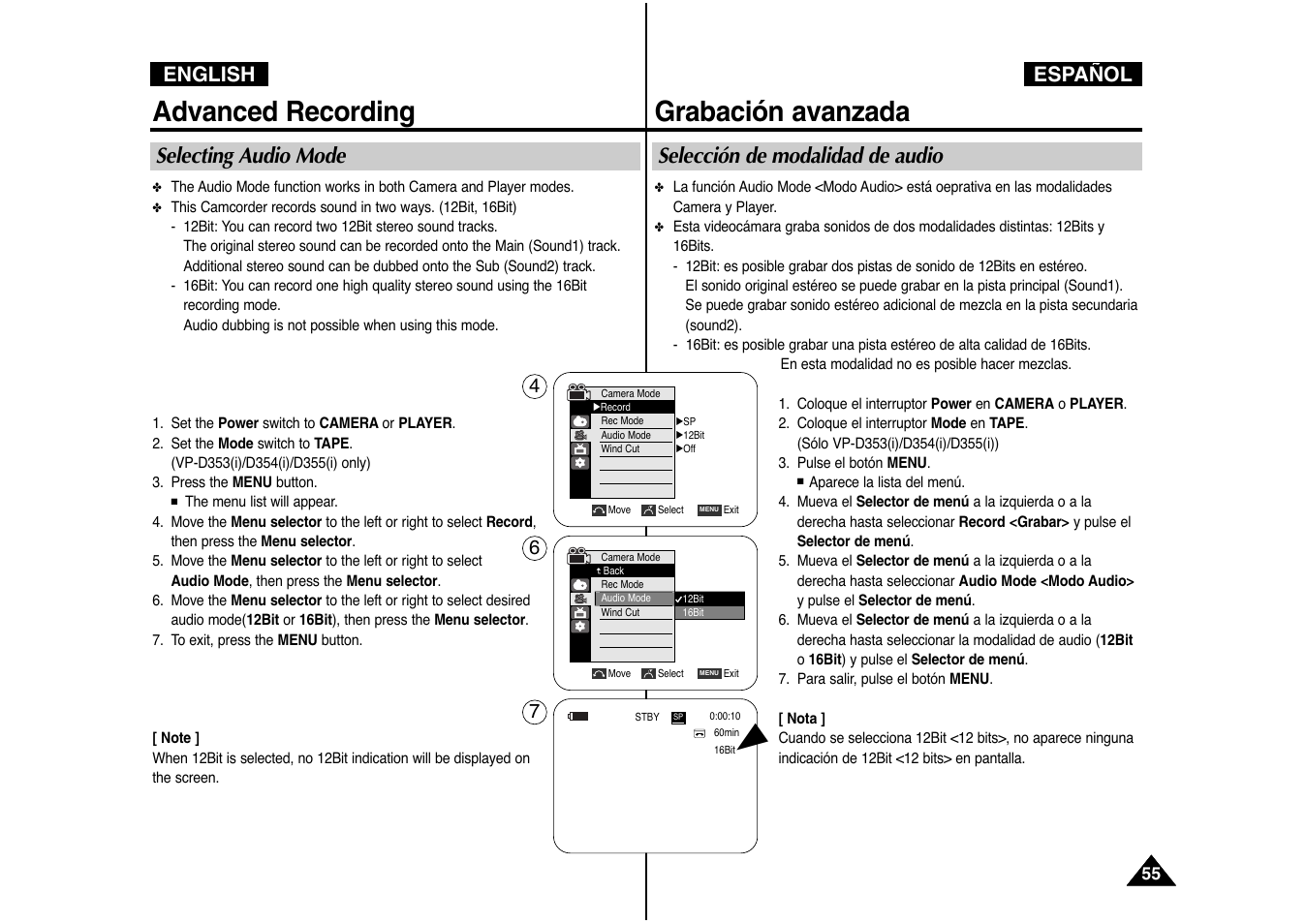 Advanced recording grabación avanzada, English, Español | Samsung AD68-00839J User Manual | Page 56 / 122