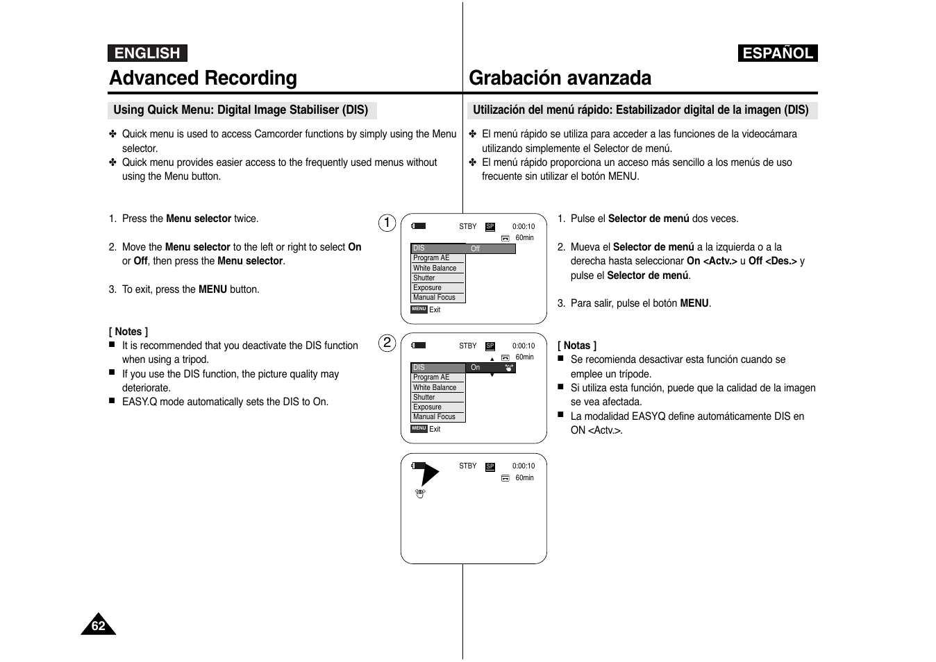 Advanced recording, Grabación avanzada, English español | Samsung AD68-00839J User Manual | Page 63 / 122