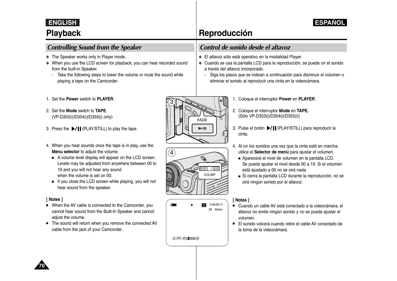 Playback, Reproducción, English español | Controlling sound from the speaker, Control de sonido desde el altavoz | Samsung AD68-00839J User Manual | Page 71 / 122