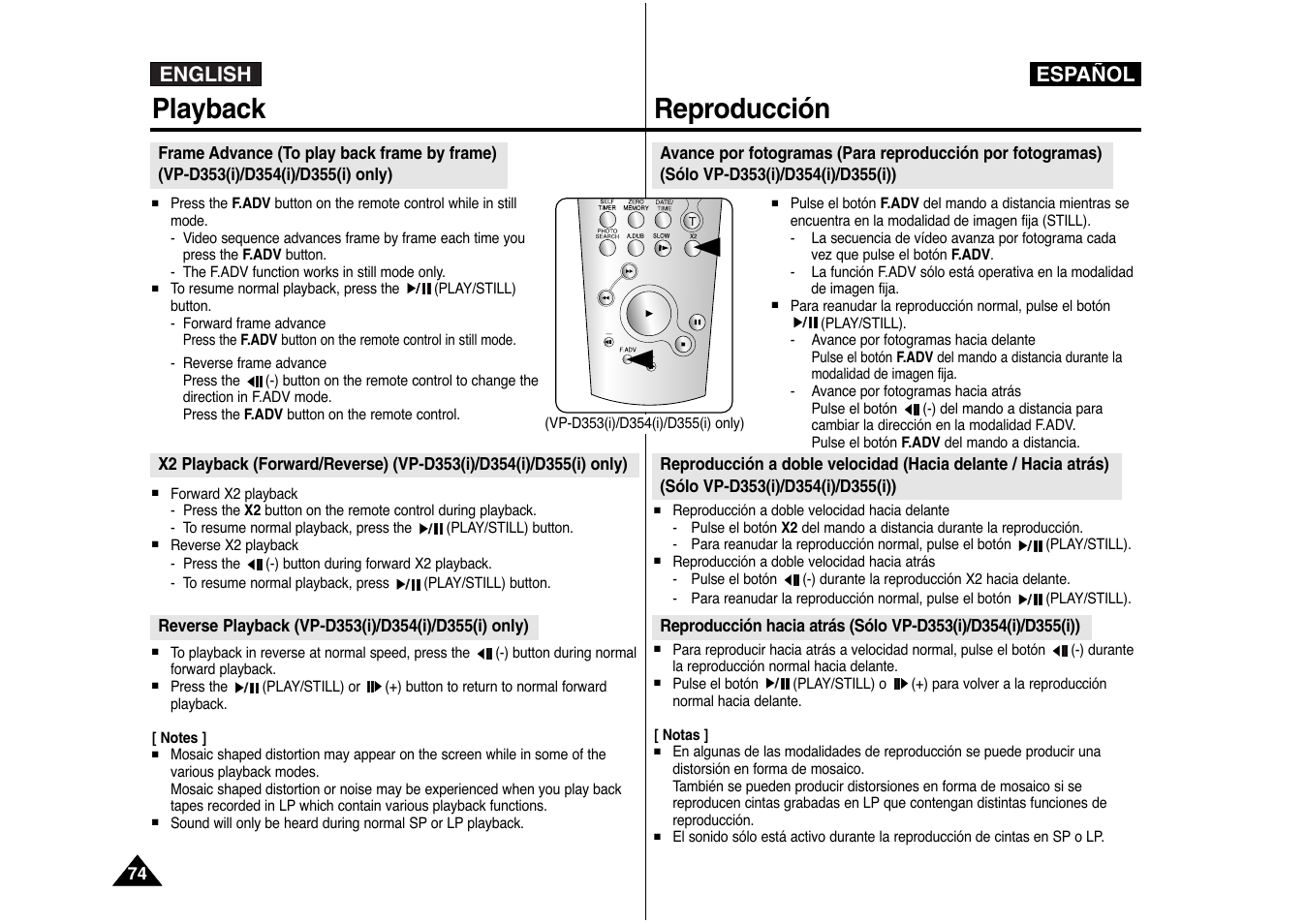 Playback, Reproducción, English español | Samsung AD68-00839J User Manual | Page 75 / 122