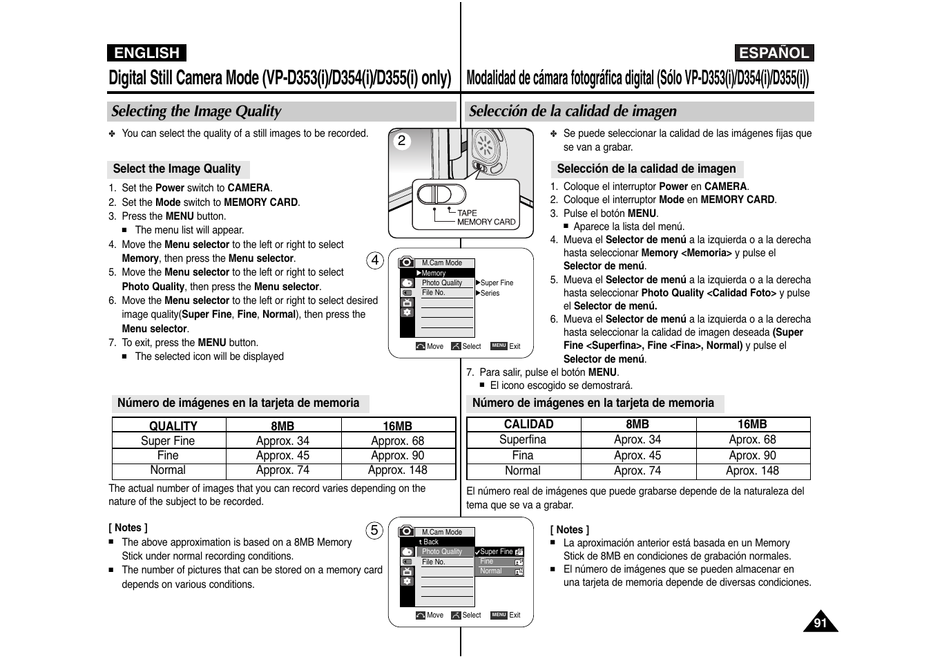 Español english, Selecting the image quality, Selección de la calidad de imagen | Samsung AD68-00839J User Manual | Page 92 / 122