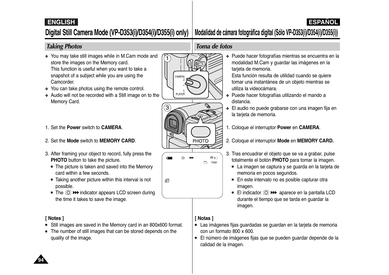 English español, Taking photos, Toma de fotos | Samsung AD68-00839J User Manual | Page 95 / 122