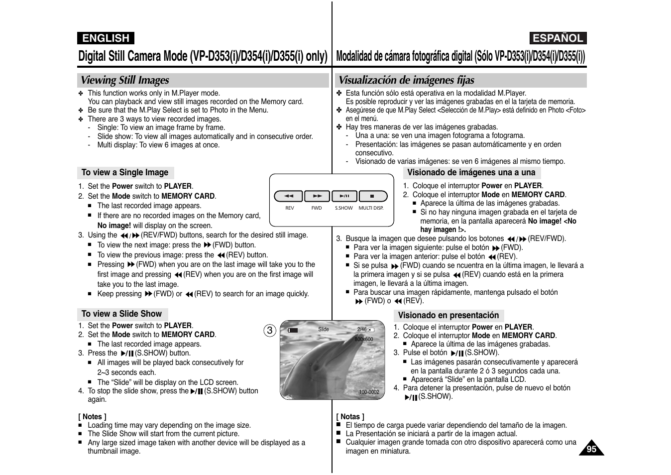 Español english, Viewing still images, Visualización de imágenes fijas | Samsung AD68-00839J User Manual | Page 96 / 122