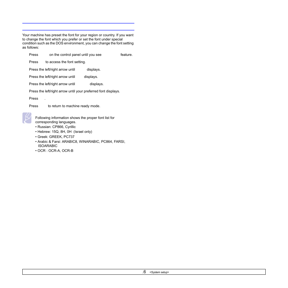 Changing the font setting | Samsung ML-3470D User Manual | Page 21 / 103