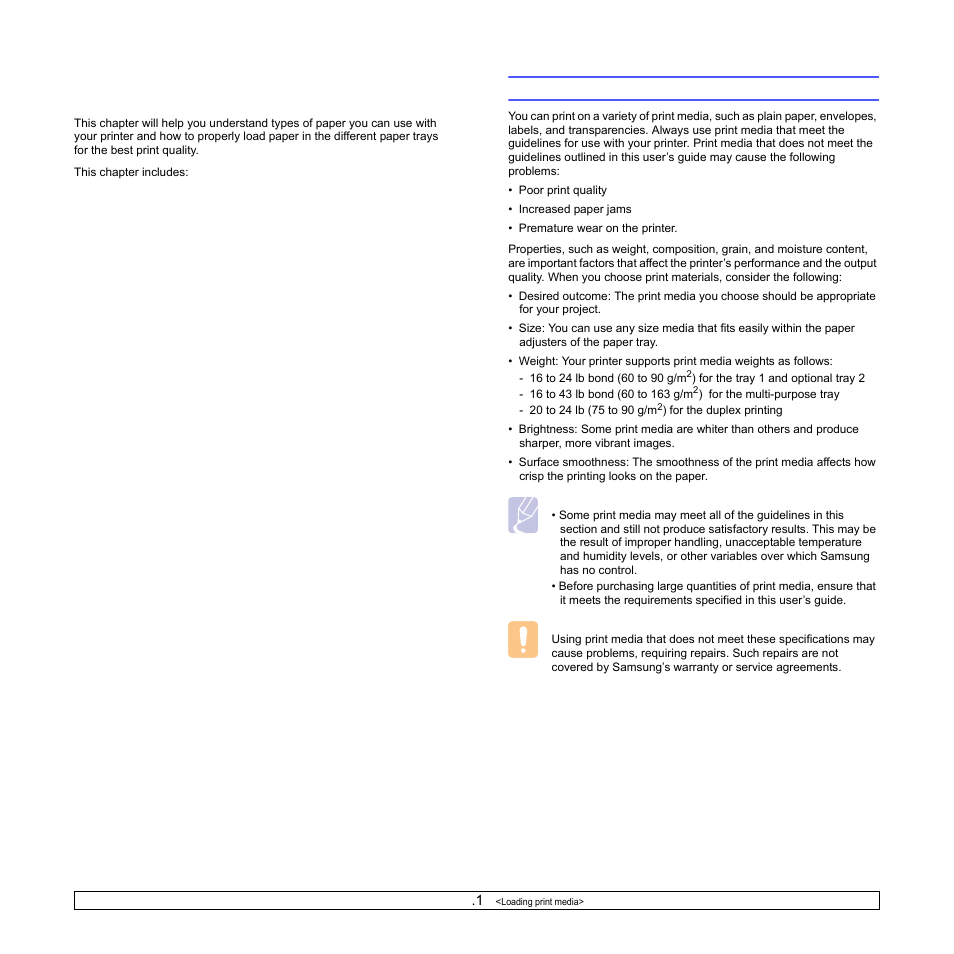 Loading print media, Selecting print media | Samsung ML-3470D User Manual | Page 28 / 103