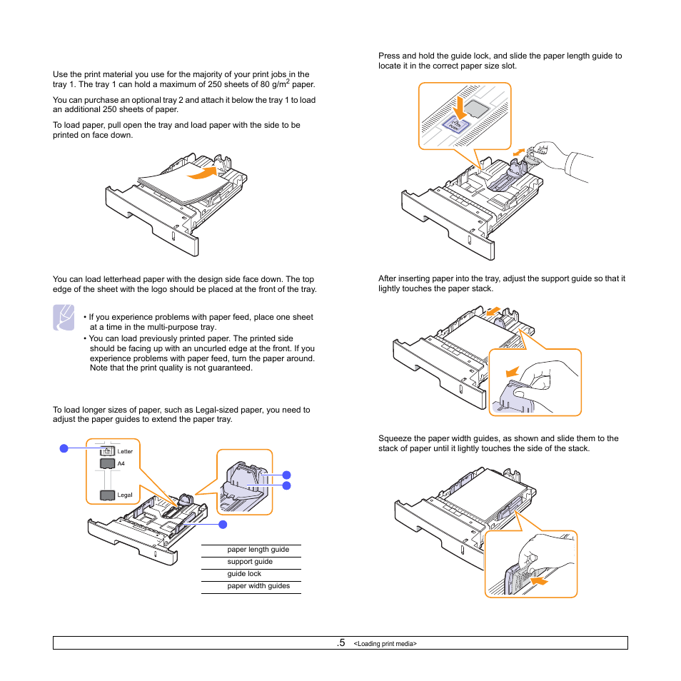 Using the tray 1 or the optional tray 2, Changing the size of the paper in the tray 1 | Samsung ML-3470D User Manual | Page 32 / 103