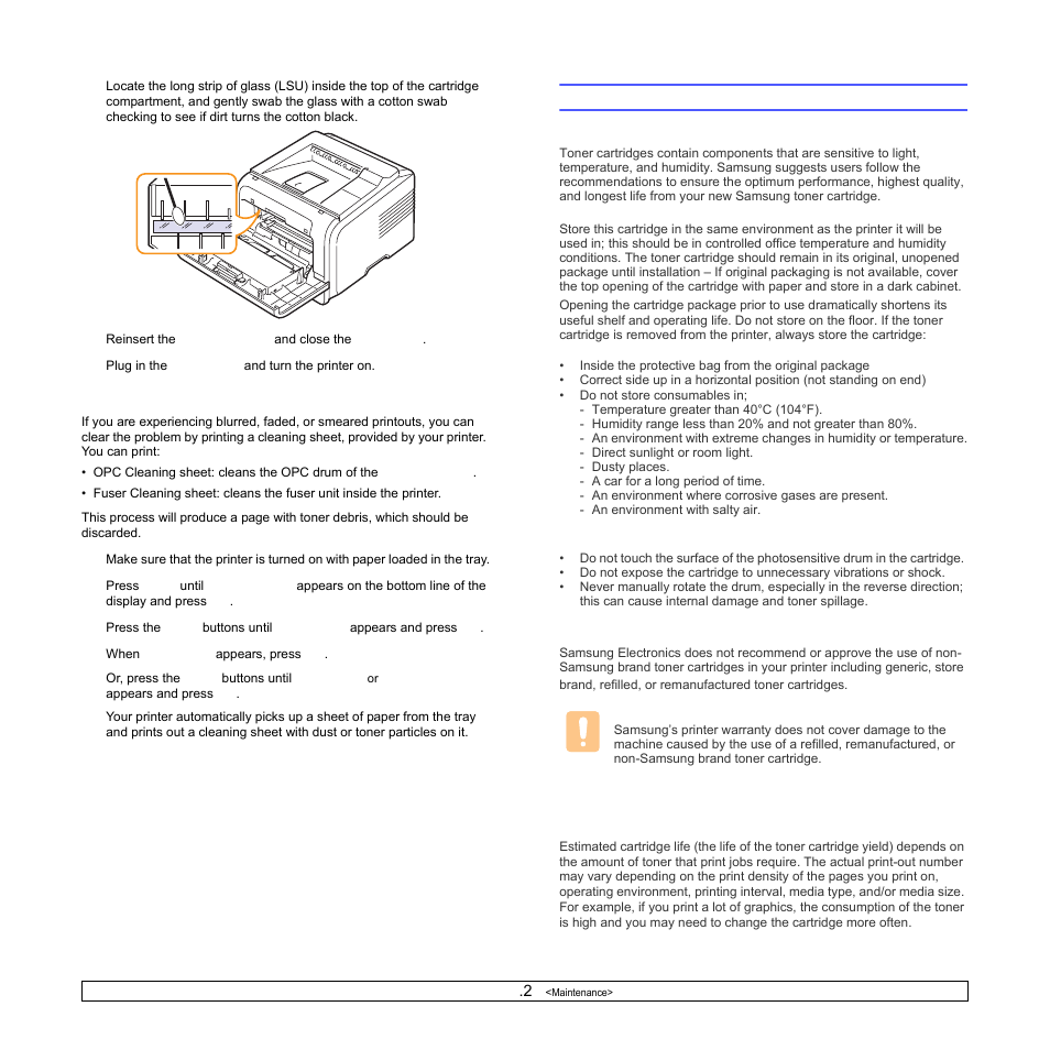 Maintaining the toner cartridge | Samsung ML-3470D User Manual | Page 39 / 103