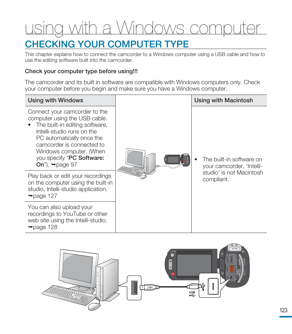 Using with a windows computer, Checking your computer type | Samsung HMX-M20N User Manual | Page 127 / 147
