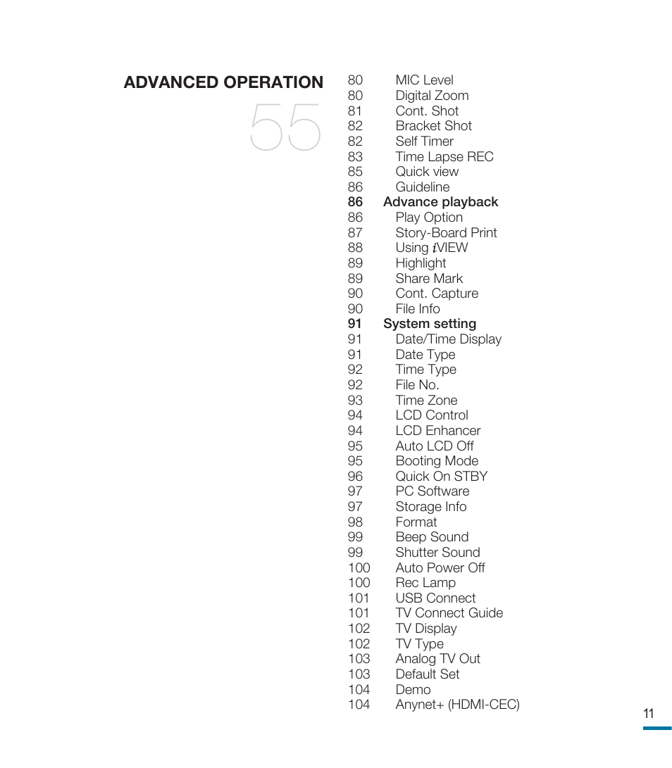 Advanced operation | Samsung HMX-M20N User Manual | Page 15 / 147