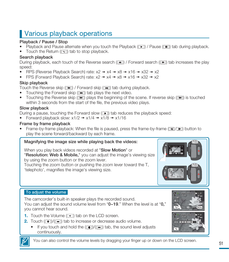 Various playback operations | Samsung HMX-M20N User Manual | Page 55 / 147