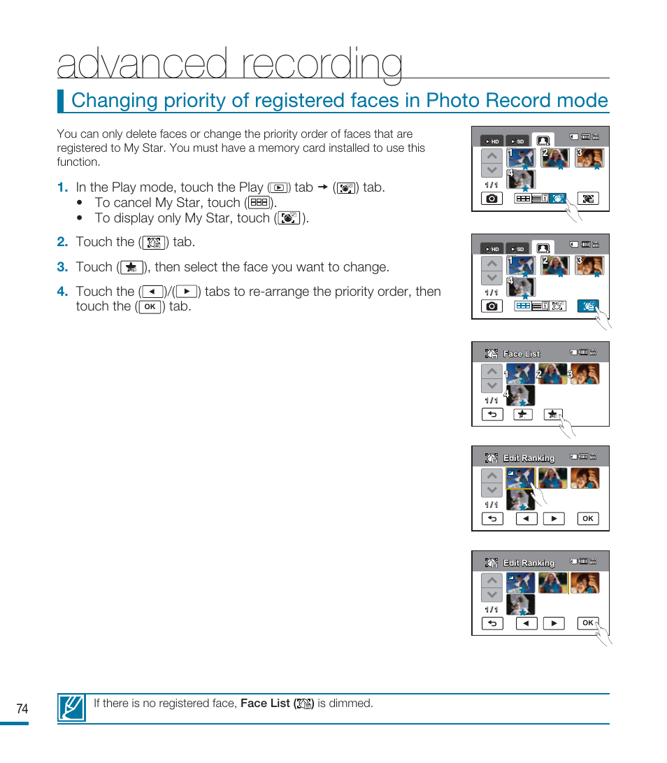 Advanced recording | Samsung HMX-M20N User Manual | Page 78 / 147