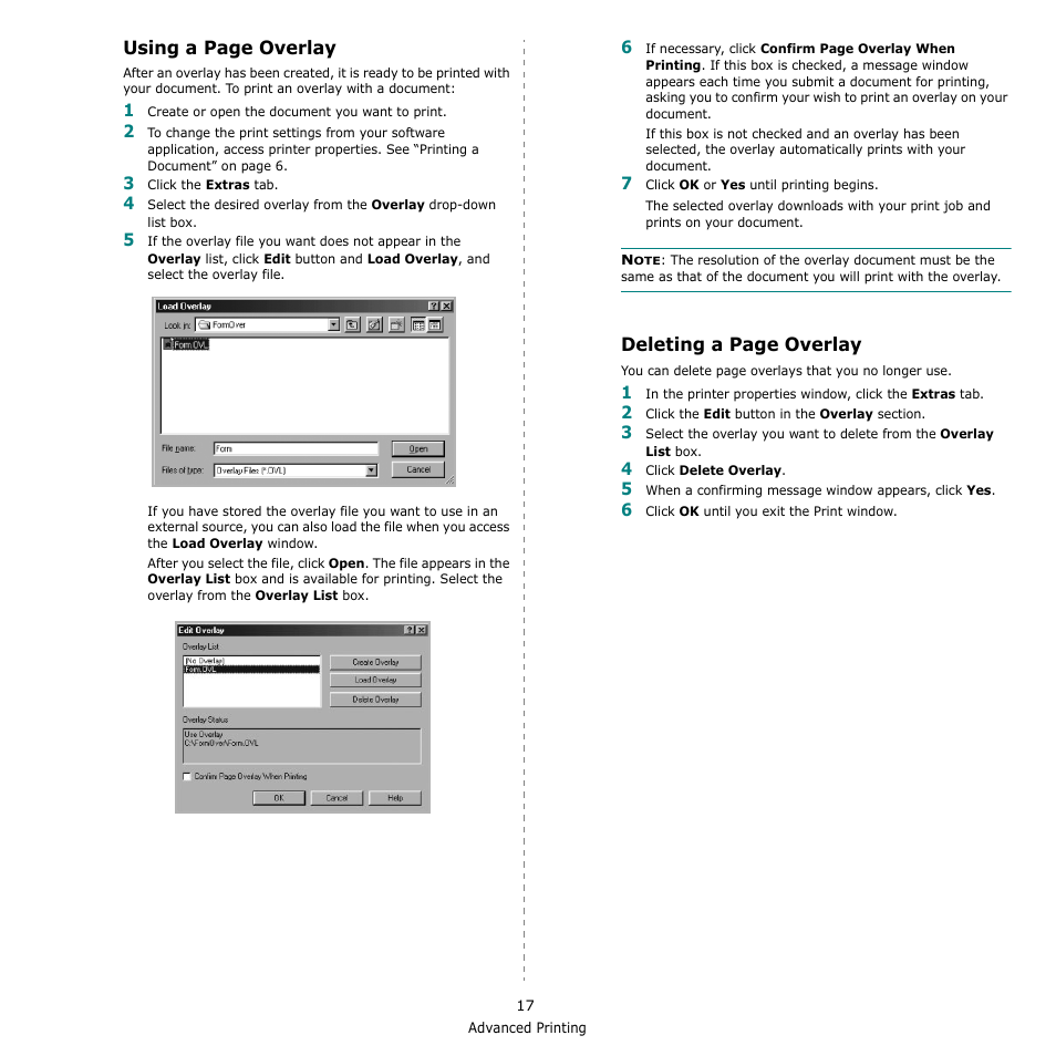 Using a page overlay, Deleting a page overlay | Samsung ML-1615 User Manual | Page 100 / 110