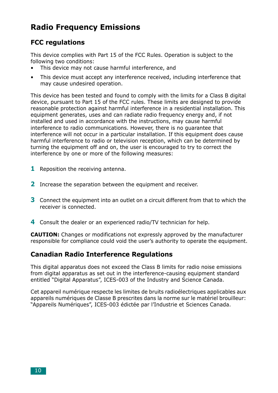 Radio frequency emissions | Samsung ML-1615 User Manual | Page 11 / 110