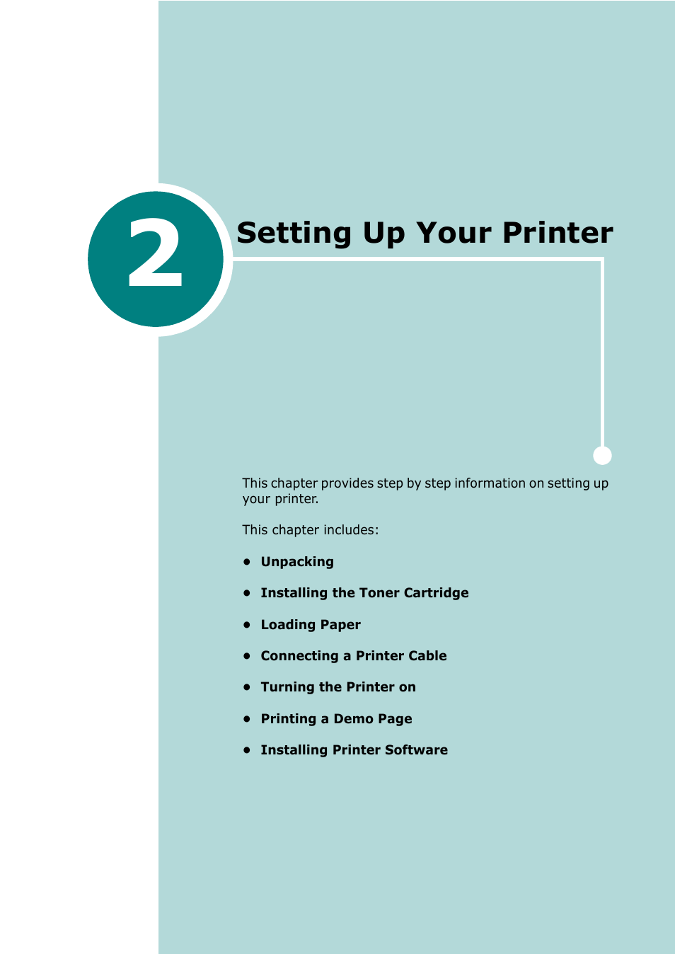 2 setting up your printer, Chapter 2, Etting | Rinter, Setting up your printer | Samsung ML-1615 User Manual | Page 21 / 110