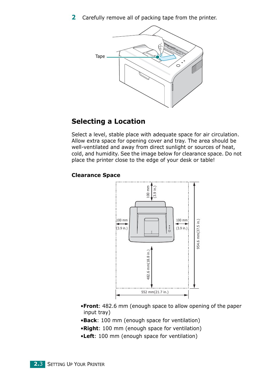 Selecting a location | Samsung ML-1615 User Manual | Page 23 / 110