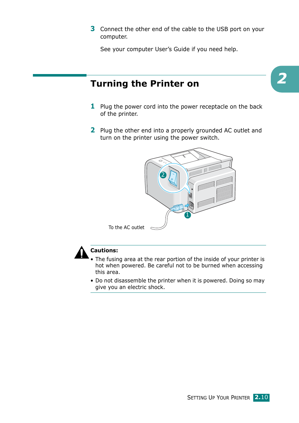 Turning the printer on | Samsung ML-1615 User Manual | Page 30 / 110