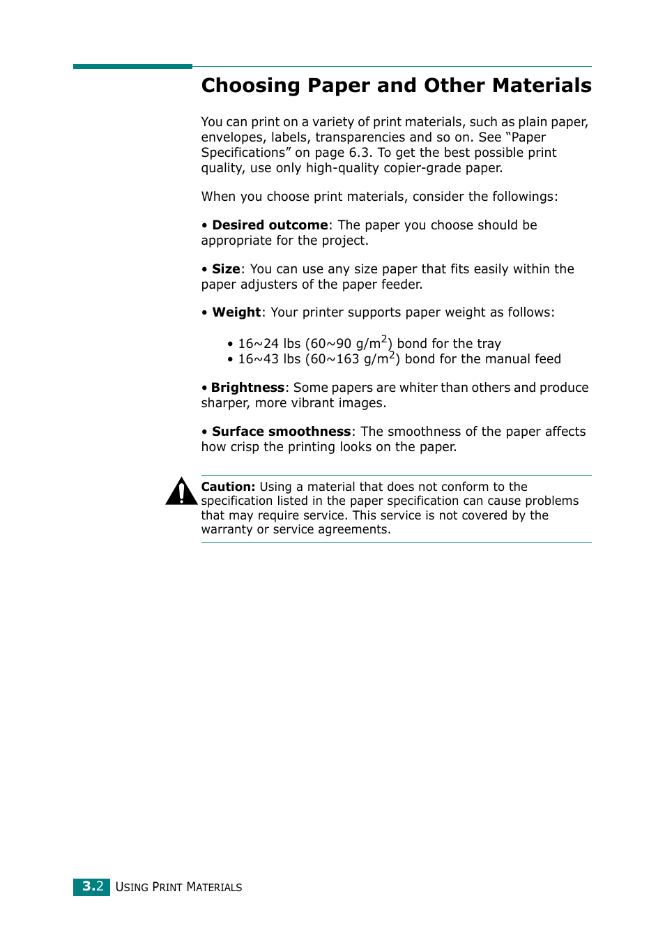 Choosing paper and other materials | Samsung ML-1615 User Manual | Page 35 / 110