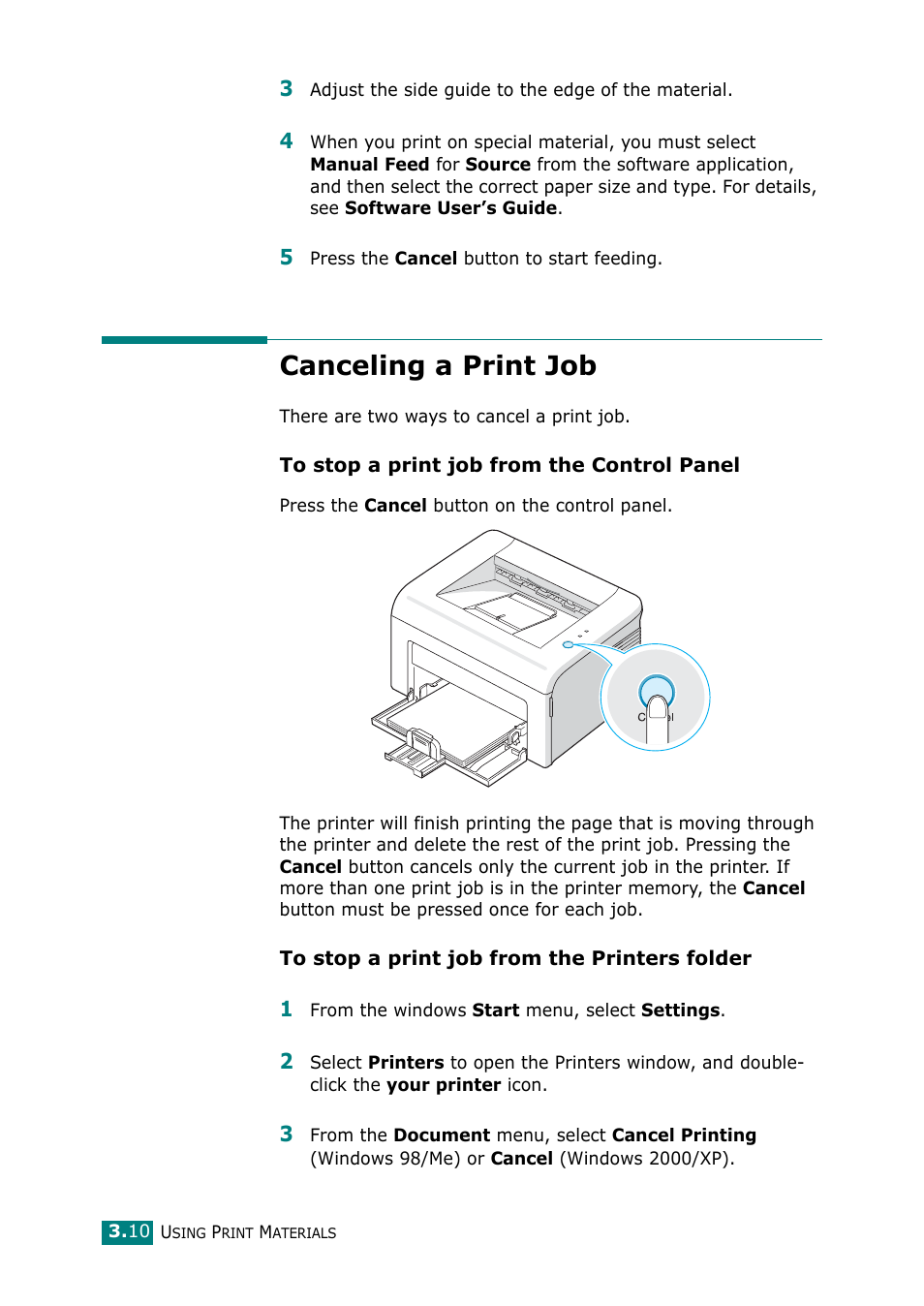 Canceling a print job | Samsung ML-1615 User Manual | Page 43 / 110