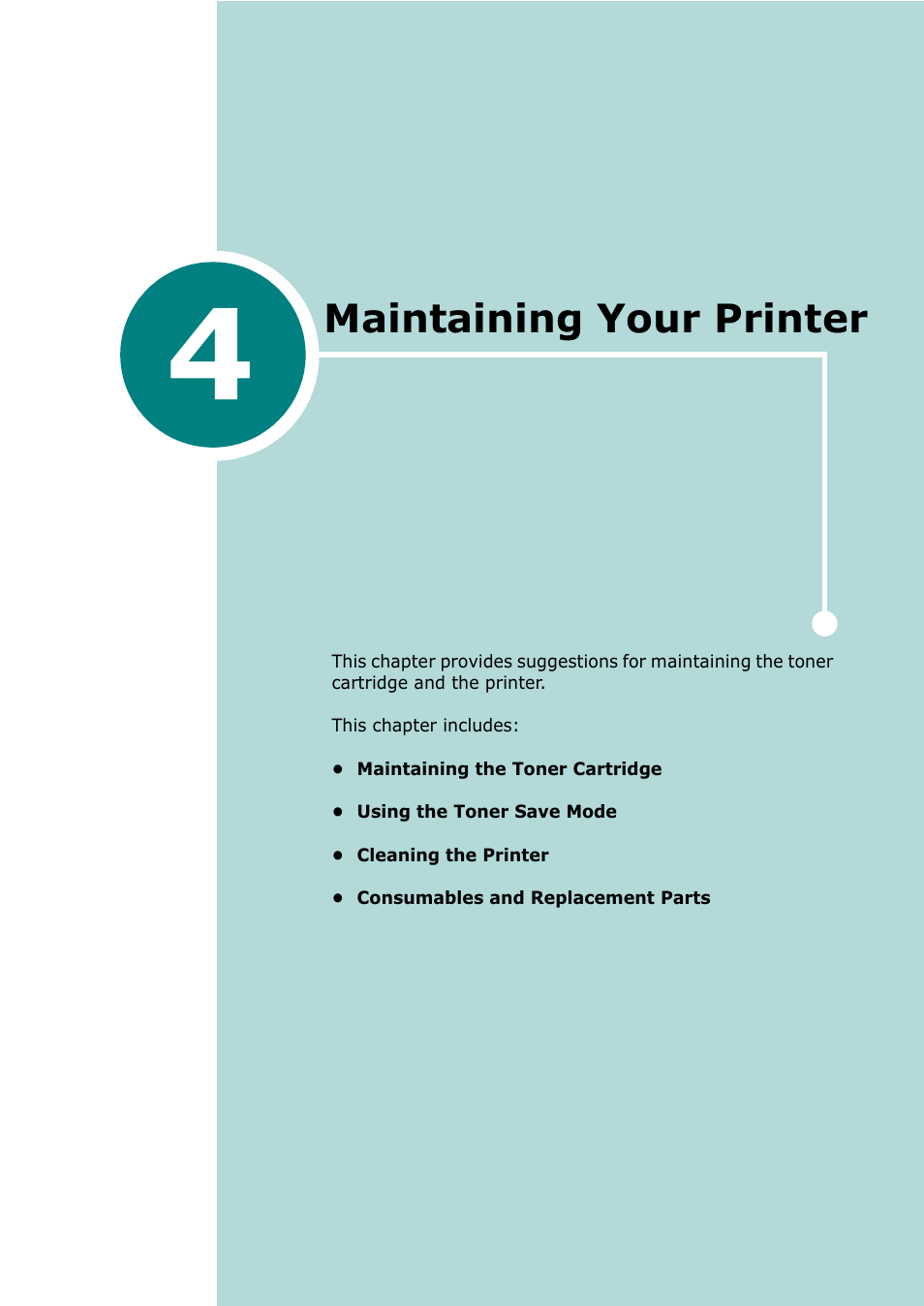 4 maintaining your printer, Chapter 4, Aintaining | Rinter, Maintaining your printer | Samsung ML-1615 User Manual | Page 45 / 110