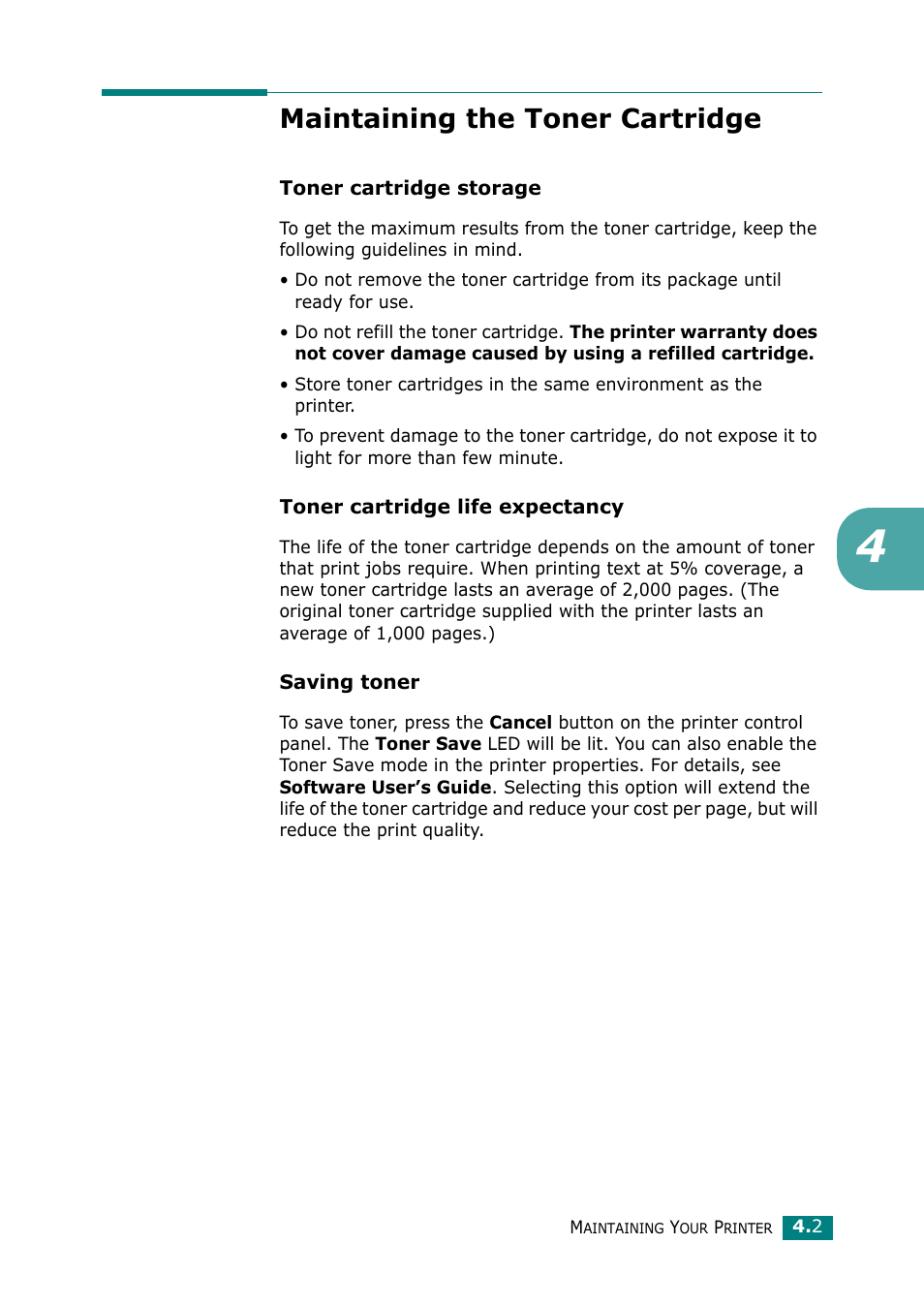 Maintaining the toner cartridge | Samsung ML-1615 User Manual | Page 46 / 110