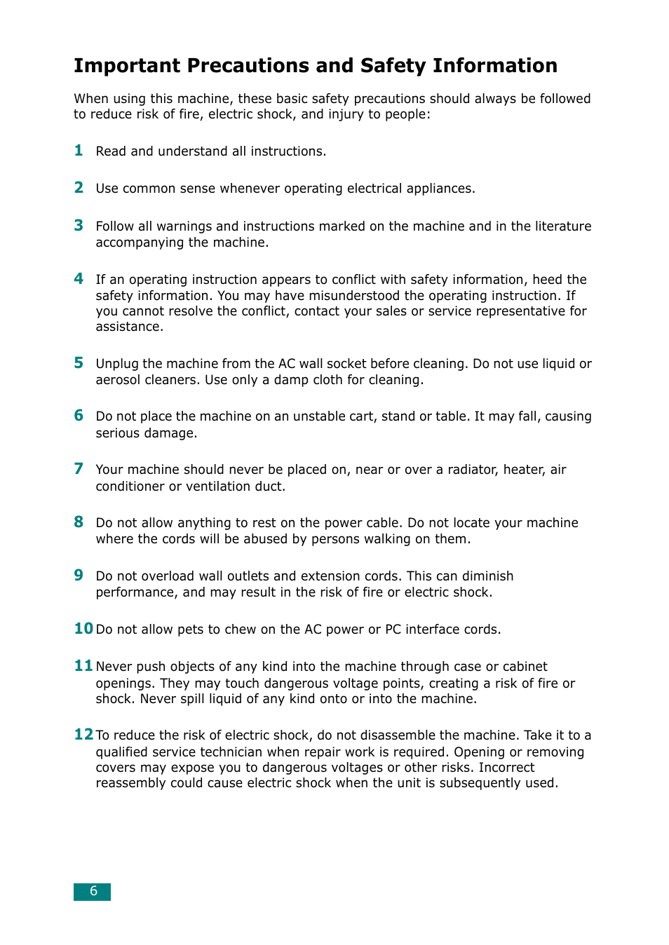 Important precautions and safety information | Samsung ML-1615 User Manual | Page 7 / 110