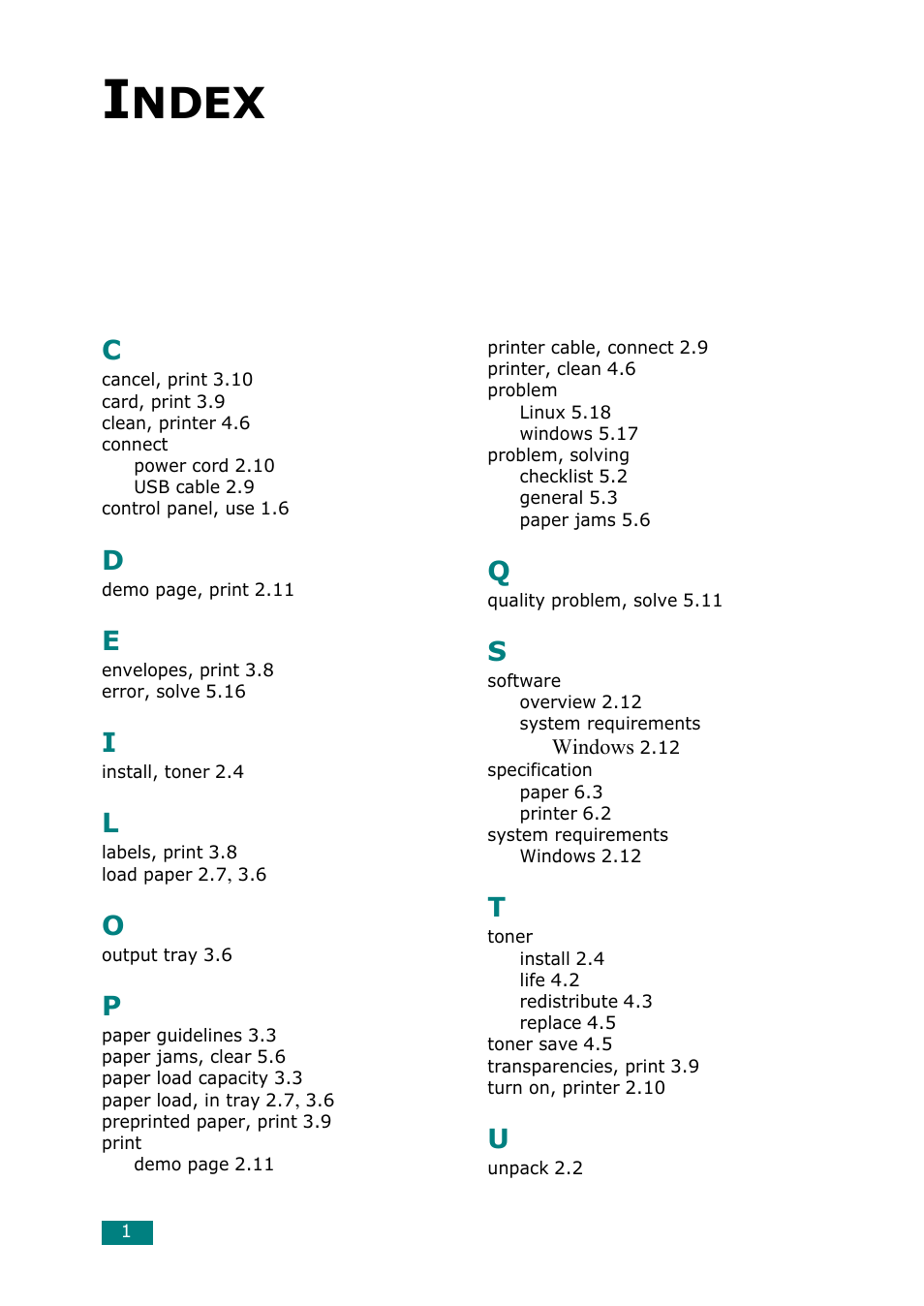 Index, Ndex | Samsung ML-1615 User Manual | Page 81 / 110