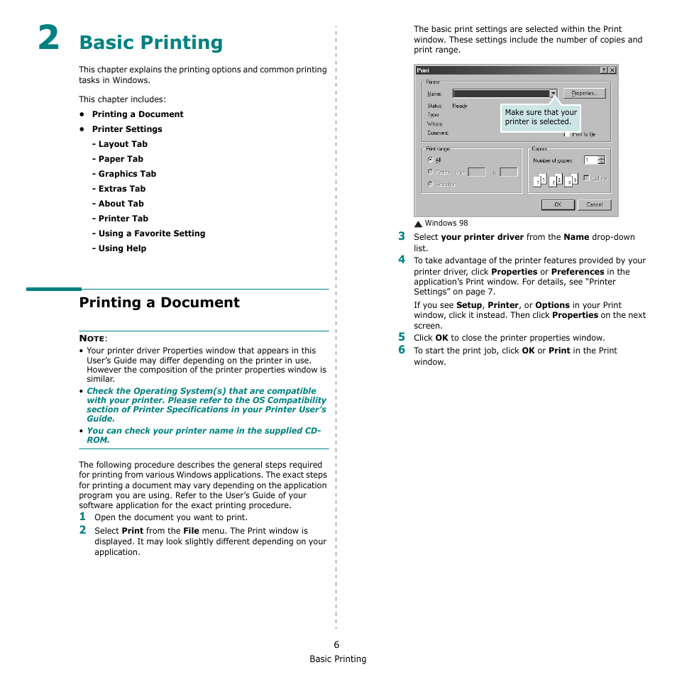 2 basic printing, Printing a document, Chapter 2 | Asic, Rinting, Basic printing | Samsung ML-1615 User Manual | Page 89 / 110